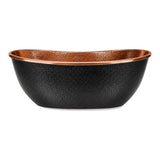 72 Celestia Black Hammered Copper Double-Slipper Freestanding Tub with Polished Copper Interior