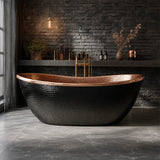 72 Celestia Black Hammered Copper Double-Slipper Freestanding Tub with Polished Copper Interior