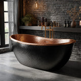 72 Celestia Black Hammered Copper Double-Slipper Freestanding Tub with Polished Copper Interior