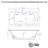 72" Cove Acrylic Rectangular Freestanding 42" Extra Wide Massage Tub