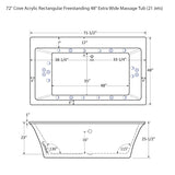 72" Cove Acrylic Rectangular Freestanding 48" Extra Wide Massage Tub
