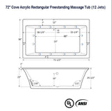 72" Cove Acrylic Rectangular Freestanding Massage Tub