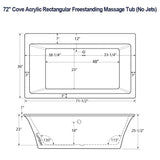 72" Cove Acrylic Rectangular Freestanding Massage Tub