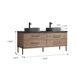 72" Diana Double Vanity for Vessel Sink