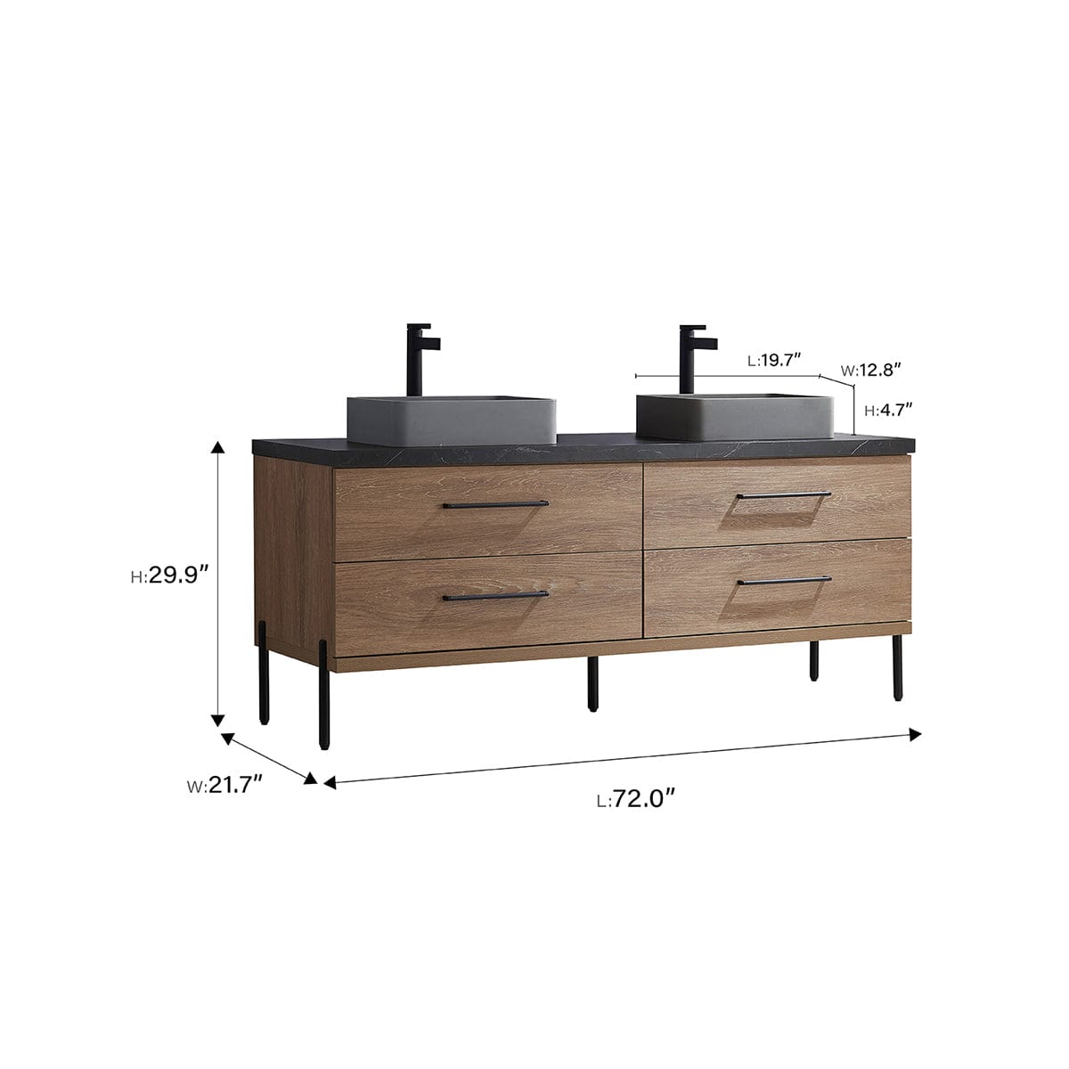 72" Diana Double Vanity for Vessel Sink