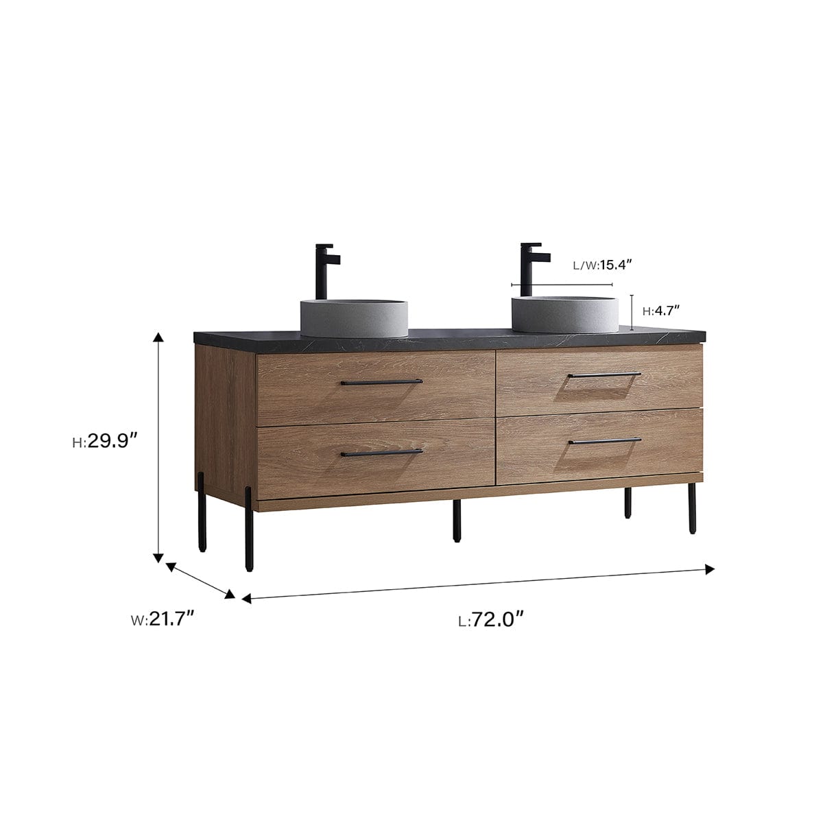 72" Diana Double Vanity for Vessel Sink