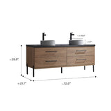 72" Diana Double Vanity for Vessel Sink