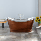 72" Findley Copper Double-Slipper Roll-Top Pedestal Tub - Nickel Interior