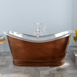 72" Findley Copper Double-Slipper Roll-Top Pedestal Tub - Nickel Interior