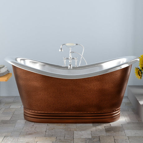72" Findley Copper Double-Slipper Roll-Top Pedestal Tub - Nickel Interior