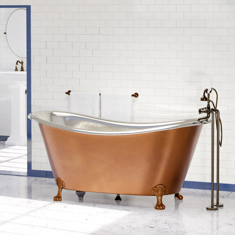 72" Forhaster Antique Copper Clawfoot Double-Slipper Tub - Nickel Interior