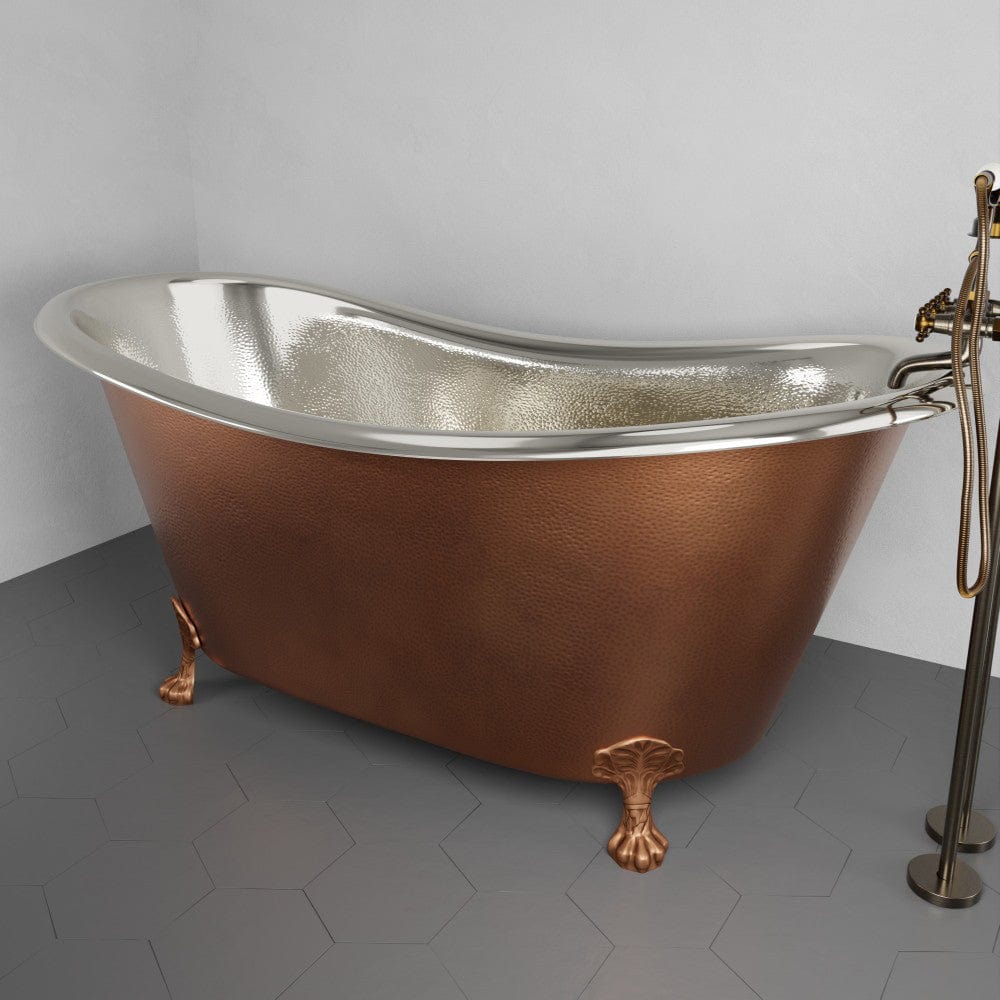 72" Forhaster Antique Copper Clawfoot Double-Slipper Tub - Nickel Interior