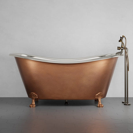 72" Forhaster Antique Copper Clawfoot Double-Slipper Tub - Nickel Interior