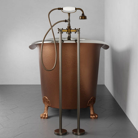 72" Forhaster Antique Copper Clawfoot Double-Slipper Tub - Nickel Interior
