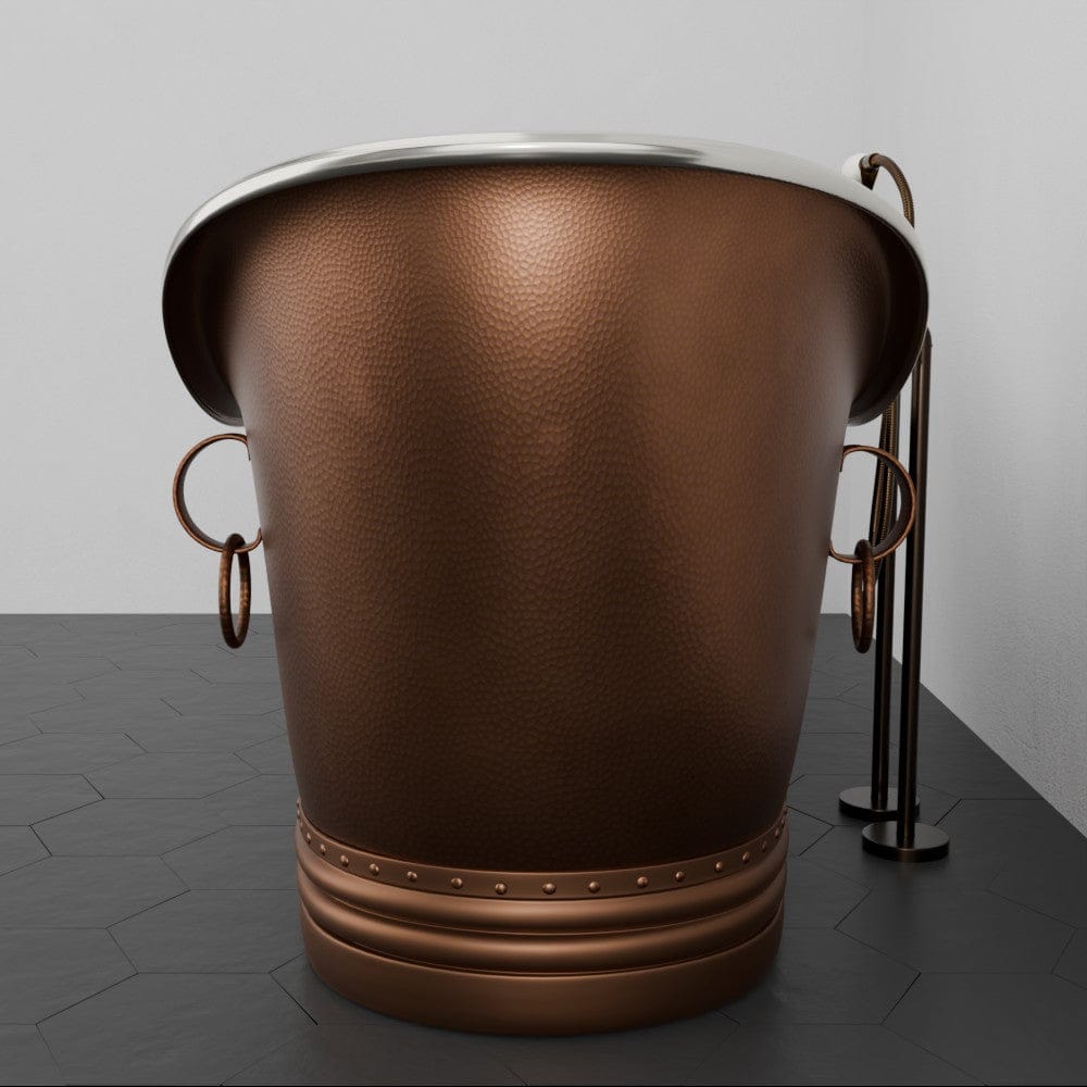 72" Francis Double Slipper Copper Pedestal Tub with Rings