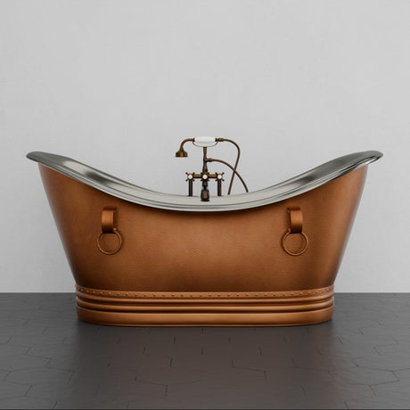72" Francis Double Slipper Copper Pedestal Tub with Rings
