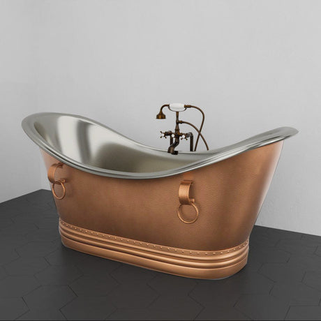 72" Francis Double Slipper Copper Pedestal Tub with Rings