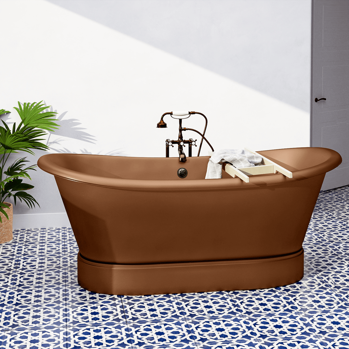 72" Gardena Copper Double-Slipper Roll-Top Pedestal Tub