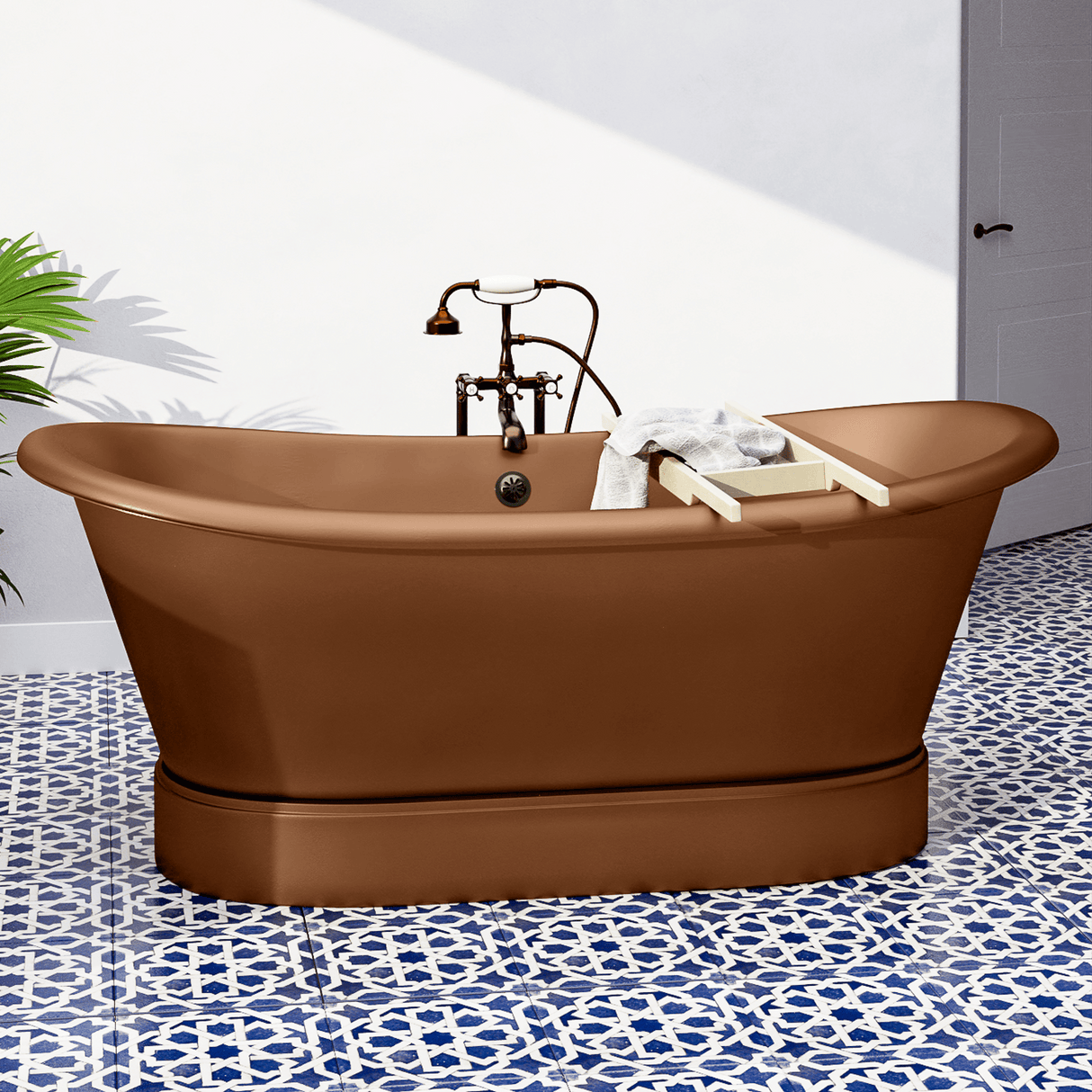72" Gardena Copper Double-Slipper Roll-Top Pedestal Tub