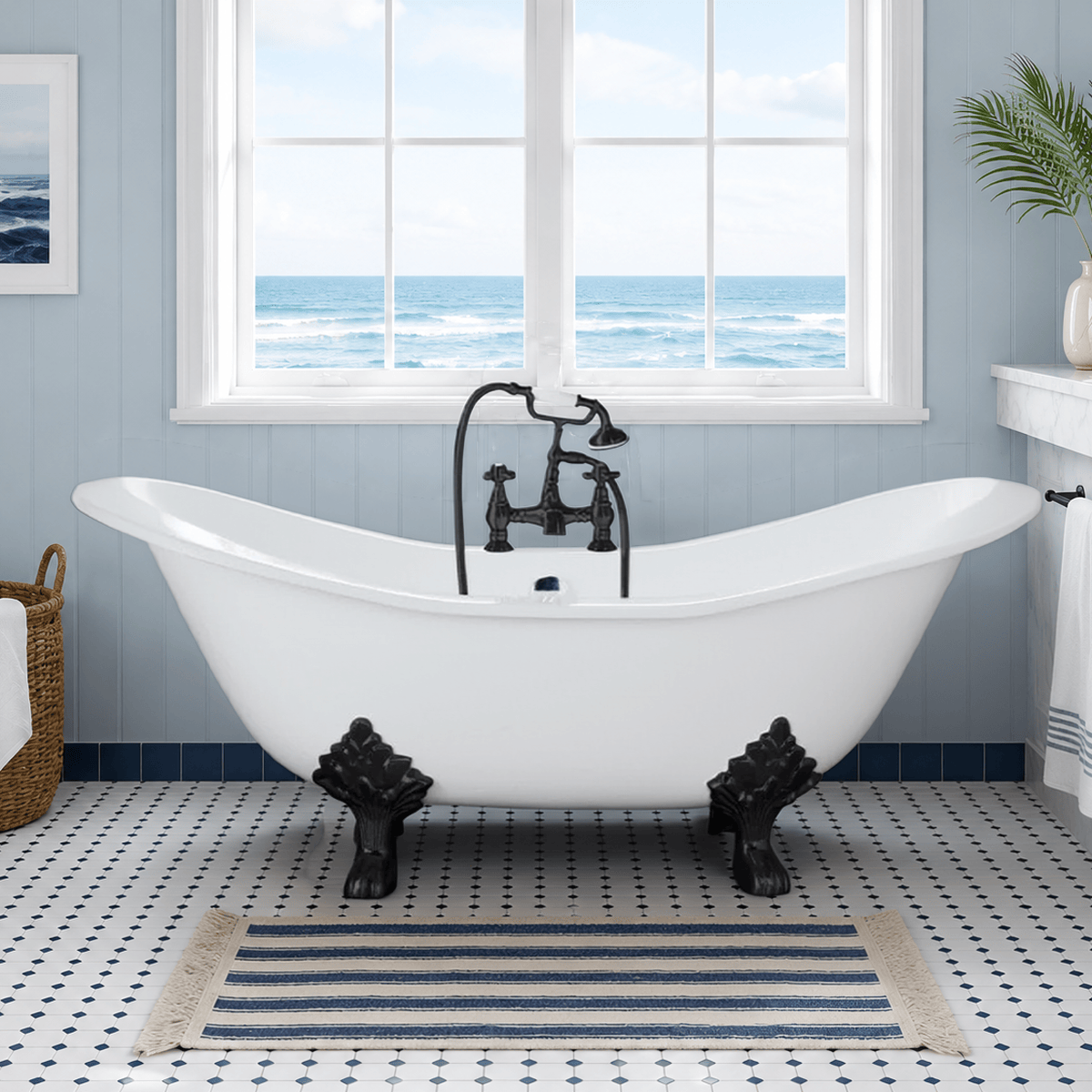 72" Hardin Cast Iron  Double-Slipper Clawfoot Tub