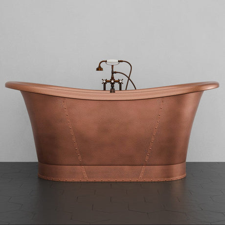 72" Hayward Hammered Copper Double Slipper Pedestal Tub with Copper Rivets