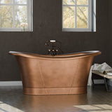 72" Hayward Hammered Copper Double Slipper Pedestal Tub with Copper Rivets
