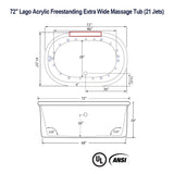 72" Lago Acrylic Freestanding Extra Wide Massage Tub