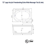 72" Lago Acrylic Freestanding Extra Wide Massage Tub