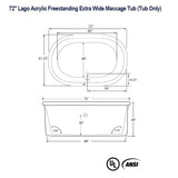 72" Lago Acrylic Freestanding Extra Wide Massage Tub