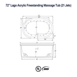 72" Lago Acrylic Freestanding Massage Tub