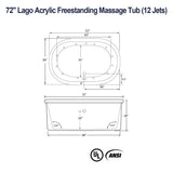 72" Lago Acrylic Freestanding Massage Tub