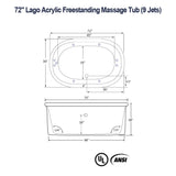 72" Lago Acrylic Freestanding Massage Tub