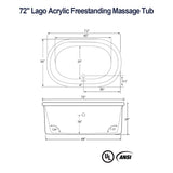 72" Lago Acrylic Freestanding Massage Tub