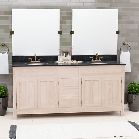 72" Mission Unfinished Red Oak Double Vanity for Undermount Sinks - 34" Height