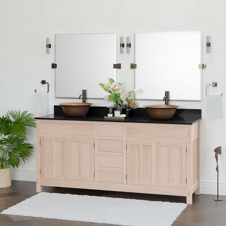 72" Mission Unfinished Red Oak Double Vanity for Vessel Sinks - 34" Height