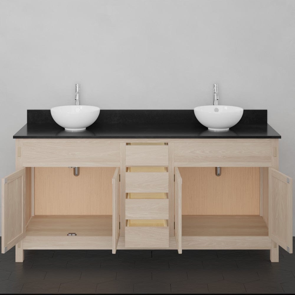 72" Mission Unfinished Red Oak Double Vanity for Vessel Sinks - 34" Height