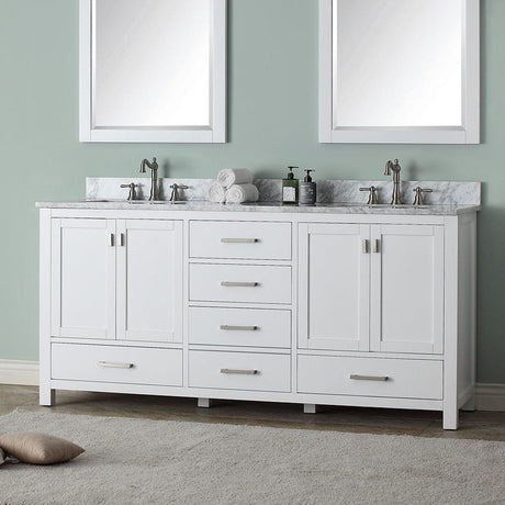 72" Noxon Double Vanity for Rectangular Undermount Sinks - White