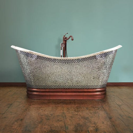 72" Pomona Copper Double-Slipper Mosaic Nickel-Plated Tub