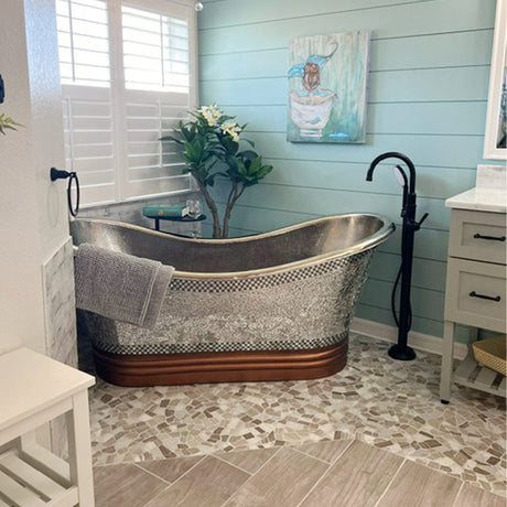 72" Pomona Copper Double-Slipper Mosaic Nickel-Plated Tub