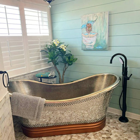 72" Pomona Copper Double-Slipper Mosaic Nickel-Plated Tub