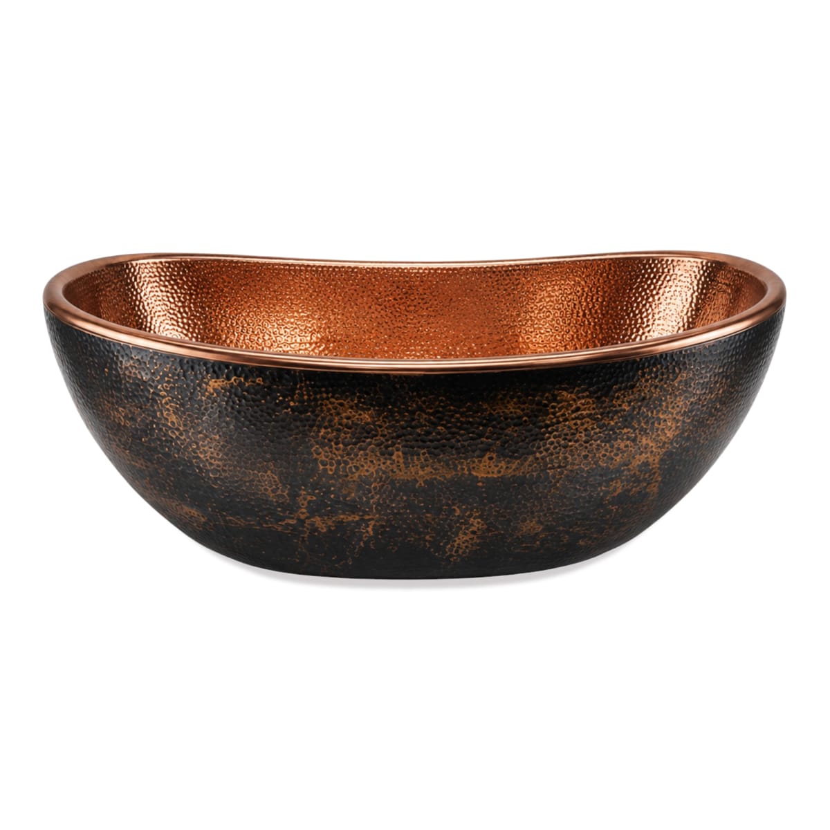 72 Sorella Antique Hammered Copper Double-Slipper Freestanding Tub with Polished Copper Interior