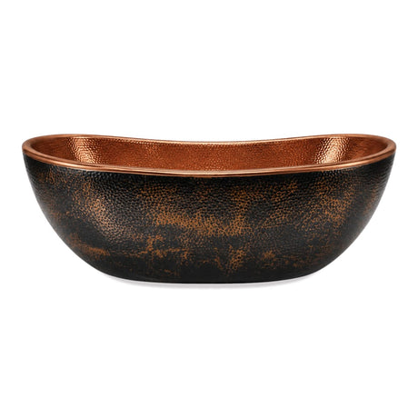 72 Sorella Antique Hammered Copper Double-Slipper Freestanding Tub with Polished Copper Interior