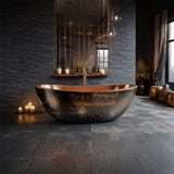 72 Sorella Antique Hammered Copper Double-Slipper Freestanding Tub with Polished Copper Interior
