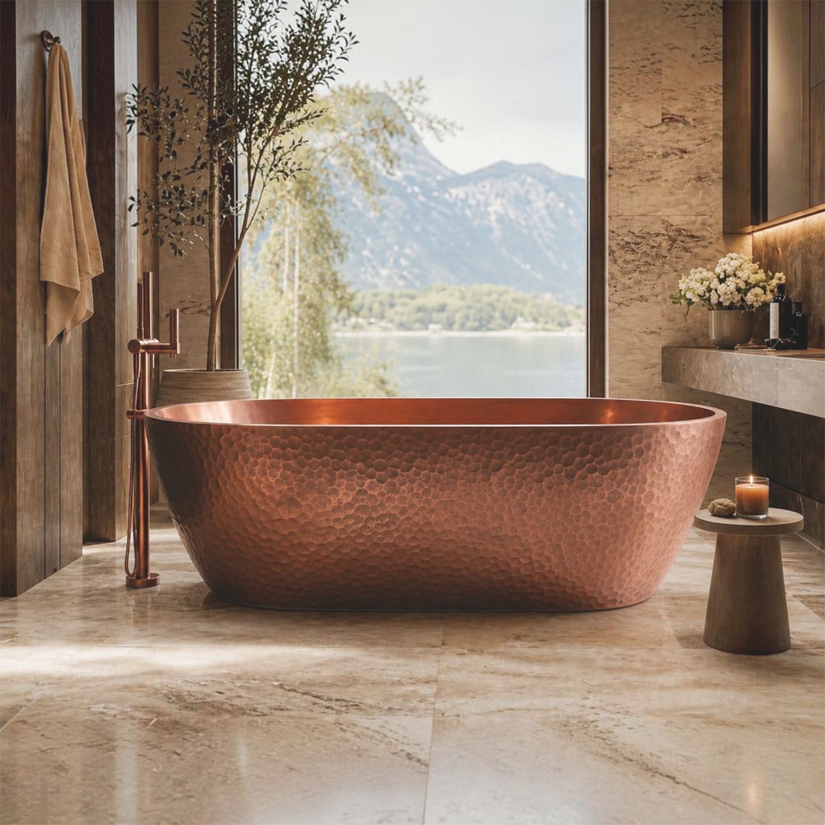 72 Thalia Hammered Copper Freestanding Tub