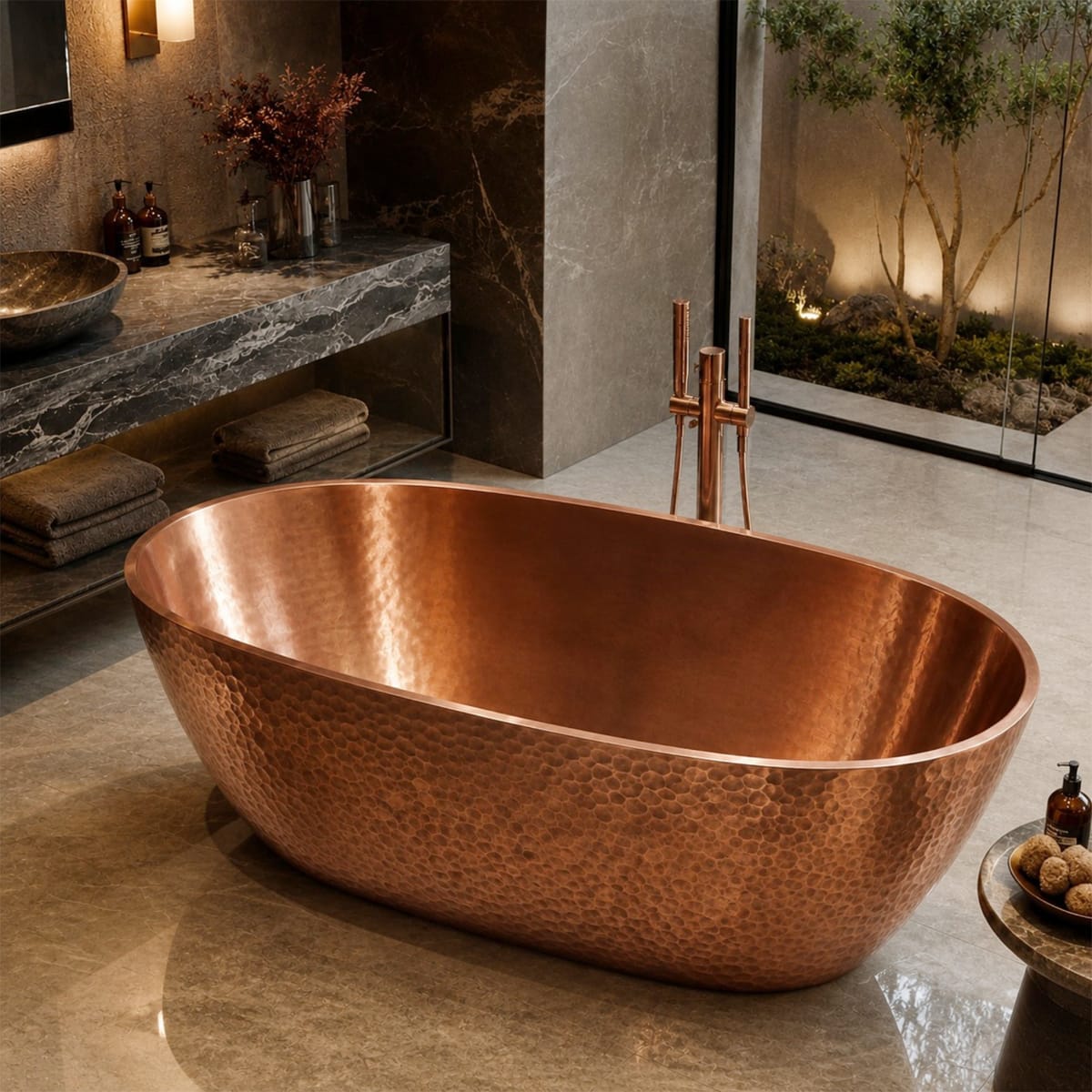 72 Thalia Hammered Copper Freestanding Tub