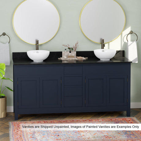 72" Unpainted Shaker Style Poplar Wood Double Vanity for Vessel Sink - 34" Height