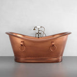 72" x 40" Extra Wide Arcadia Copper Double-Slipper Roll-Top Pedestal Tub