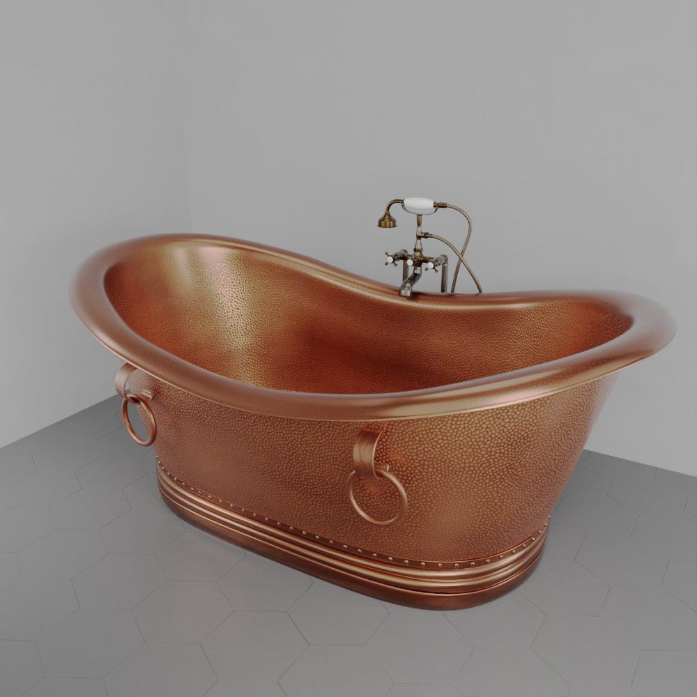 72" x 40" Extra Wide Arcadia Copper Double-Slipper Roll-Top Pedestal Tub