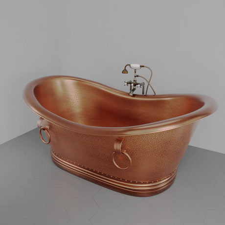 72" x 40" Extra Wide Arcadia Copper Double-Slipper Roll-Top Pedestal Tub