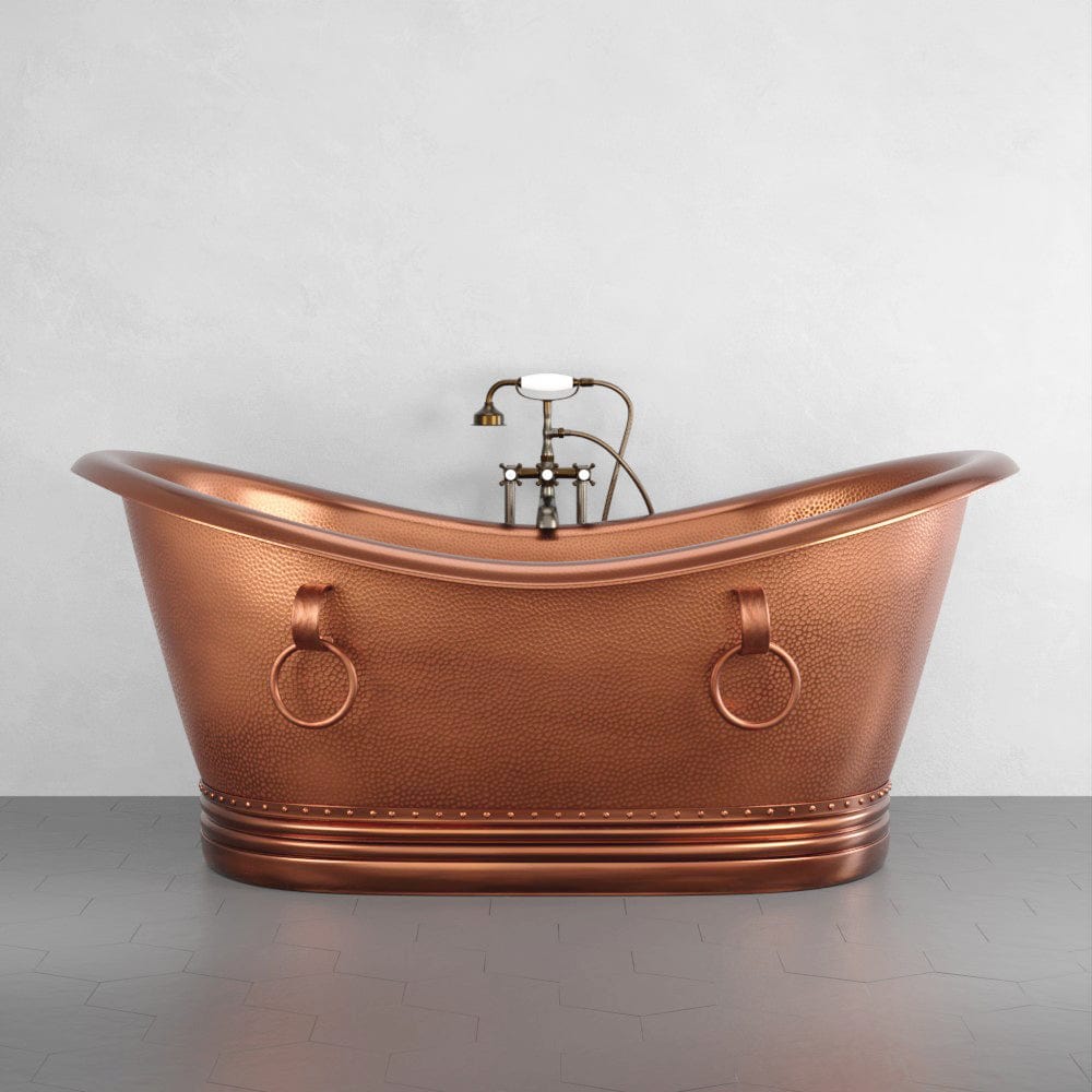 72" x 40" Extra Wide Arcadia Copper Double-Slipper Roll-Top Tub with Pedestal - Multiple Finishes